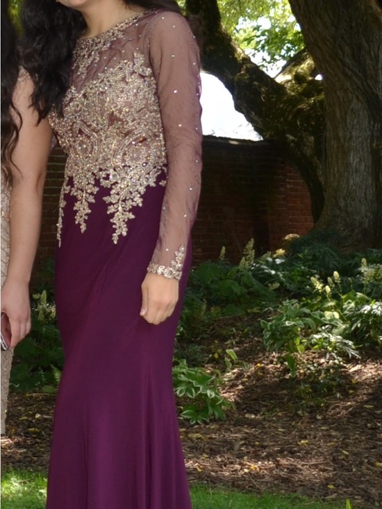 Xscape Dresses & Skirts - Xscape purple/gold long sleeve dress